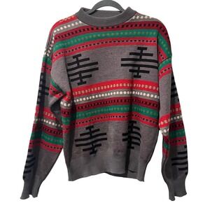 Pendleton Wool Sweater Aztec Western Wear Mens Large Grey Southwestern USA
